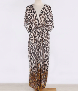 Leopardí stylové plážové dlouhé šaty se zavazováním