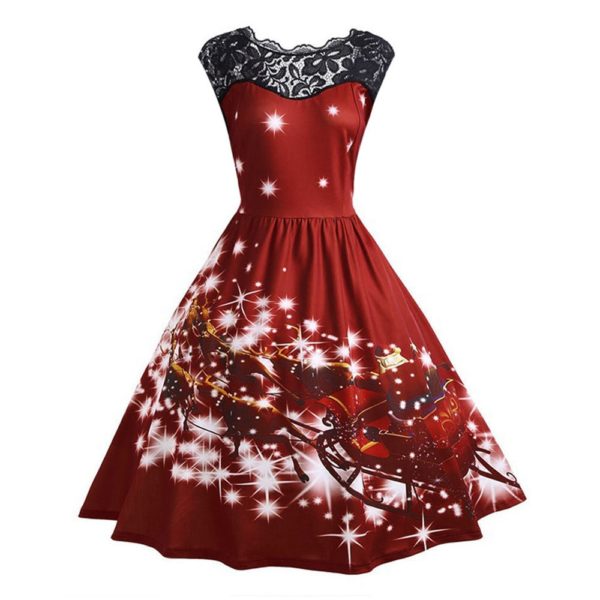Nádherné dámské áčkové šaty s krajkou na dekoltu - motiv Vánoc - We, Xxl