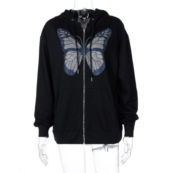 Dámská Fashion mikina na zip s motýlem - Grey, L