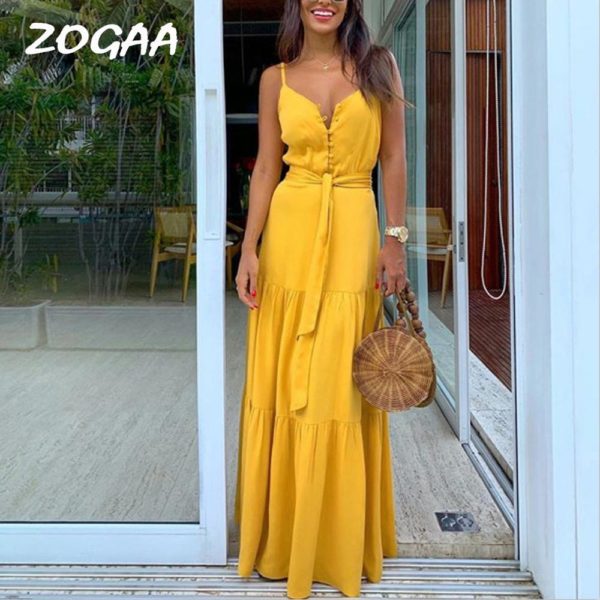Dámské letní dlouhé šaty ZOGAA - Zluta, Xxxl