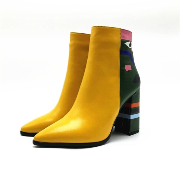 Dámské designové kotníkové boty na podpatku - Yellow-7cm, 43