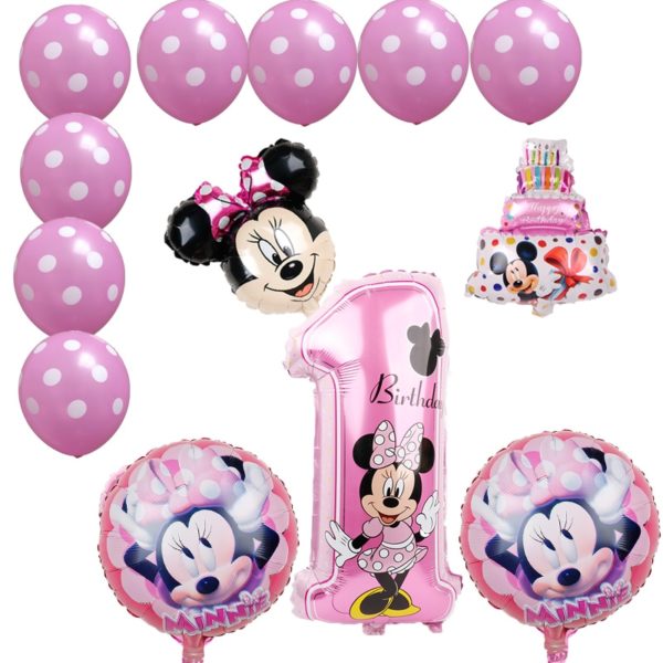Set balónků Mickey & Minnie k prvním narozeninám 12 ks - Modra
