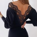 Jednoduché šaty s krajkovým výstřihem na zádech - Black, Xl