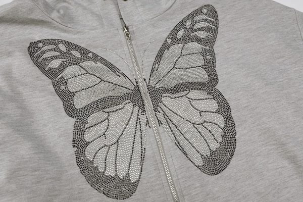 Dámská Fashion mikina na zip s motýlem - Grey, L