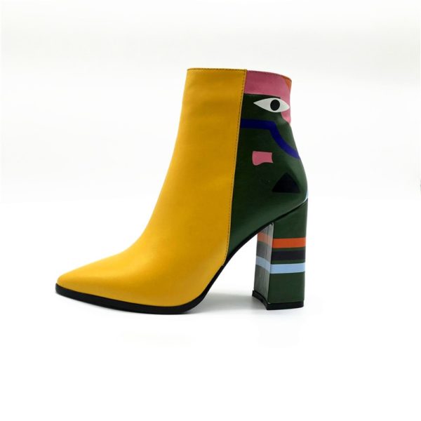 Dámské designové kotníkové boty na podpatku - Yellow-7cm, 43