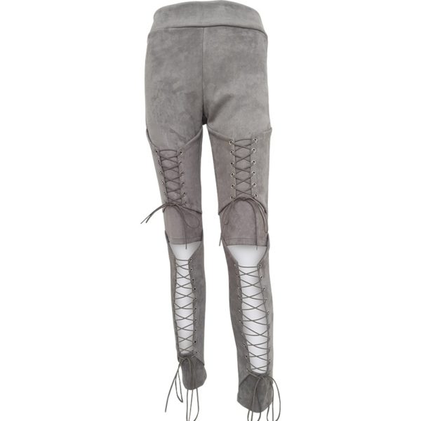 Podzimní sexy šněrovací semišové kalhoty s vysokým pasem - Bezova, L