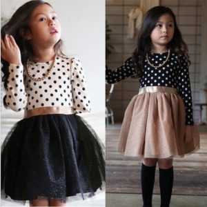 Dívčí jarní šaty s dlouhým rukávem a šifónovou sukní