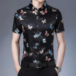 Pánská elegantní košile s motivem motýlků - Pink, Xxxl