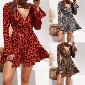 Letní šifonové leopardí krásné šaty s výstřihem do V