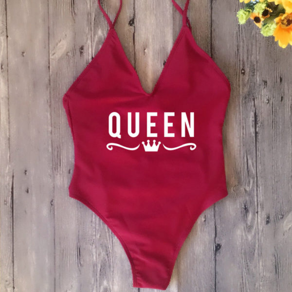 Luxusní dámské jednodílné plavky s nápisem ‘Queen’ - Zluta, Xl