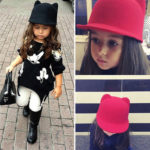 Dívčí jednobarevný klobouček s kšiltem a oušky - Rose-red