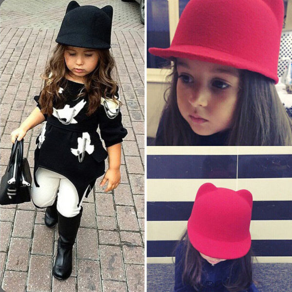 Dívčí jednobarevný klobouček s kšiltem a oušky - Rose-red