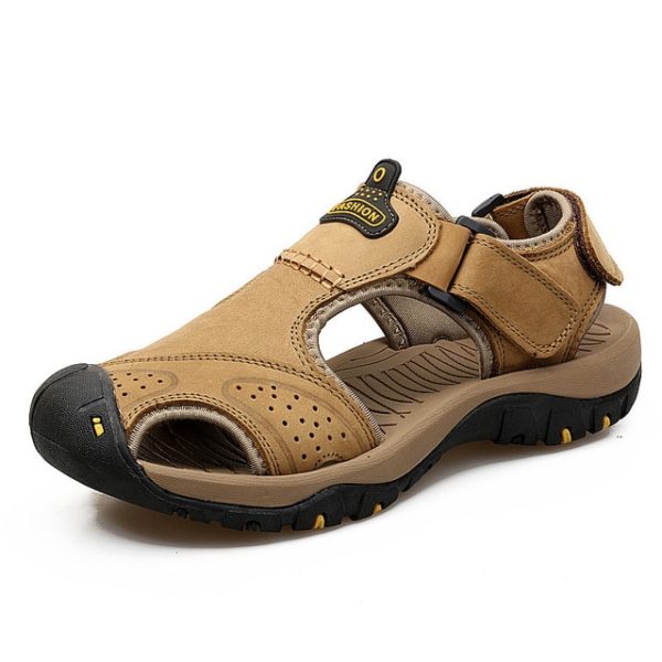 Pánské kožené letní sandále - Black-7239, 47