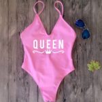 Luxusní dámské jednodílné plavky s nápisem ‘Queen’ - Zluta, Xl