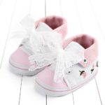 Dívčí roztomilé botičky s měkkou podrážkou zdobené krajkovou mašlí a květiny - Gray, 12-18-mesicu