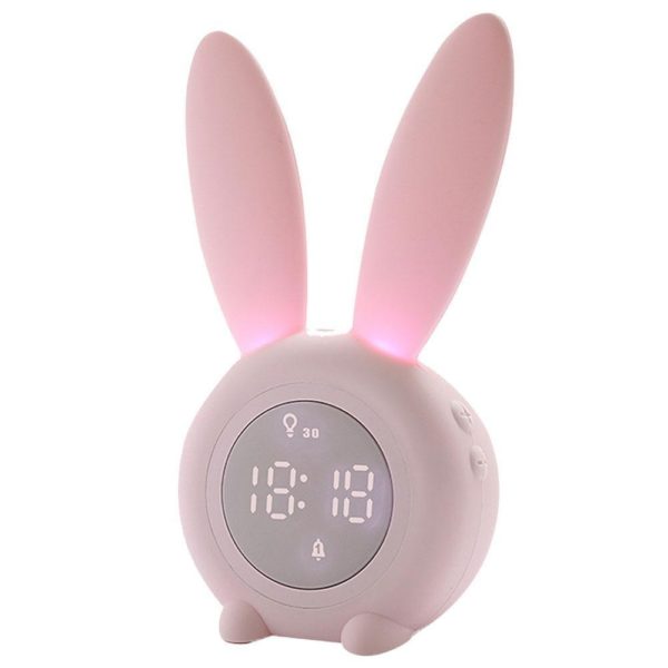 LED budík pro děti s králičími oušky - Pink