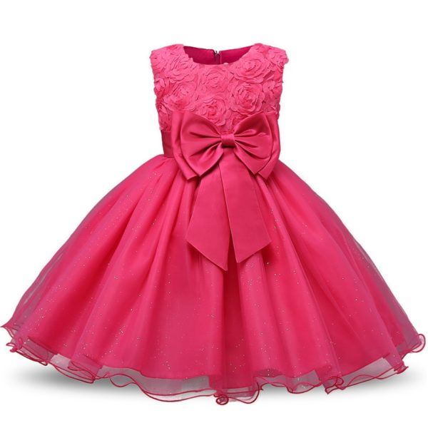 Dětské dívčí šaty s mašlí a tylovou sukní - 2-hot-pink, 24m