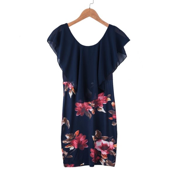 Dámské letní šaty s květinovou sukní a krátkým rukávem - Cerna, Xxl