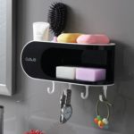 Víceúčelový koupelnový držák na mýdlo - Black-with-hooks
