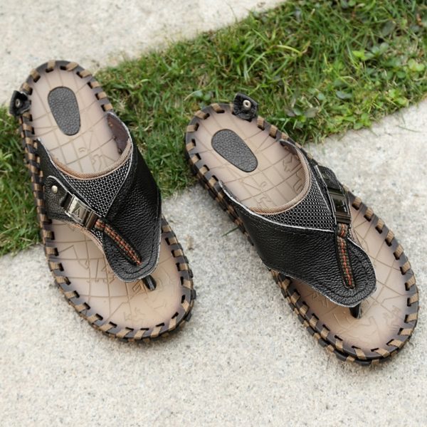 Pánské kvalitní kožené sandály - 305brown, 43
