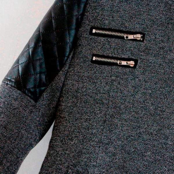 Dámský kabát Nathali s asymetrickým zipem a koženými detaily - Navy, 5xl