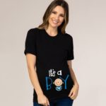 Dámské černé těhotenské tričko s potiskem - E079-ystbk, Xxl