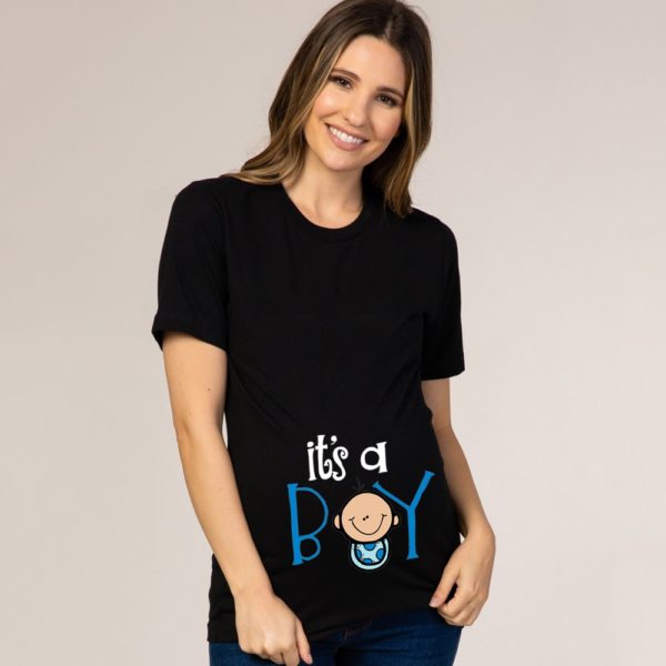 Dámské černé těhotenské tričko s potiskem - E079-ystbk, Xxl