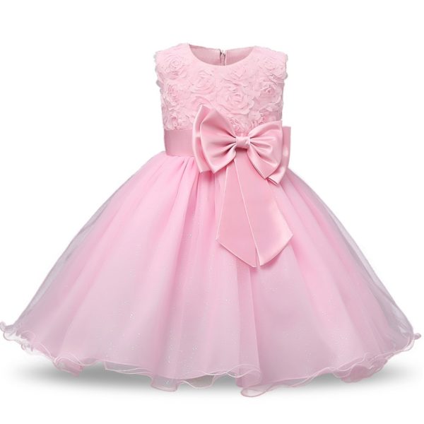 Dětské tylové růžičkové šaty Princess s mašlí - Red-3, 24m