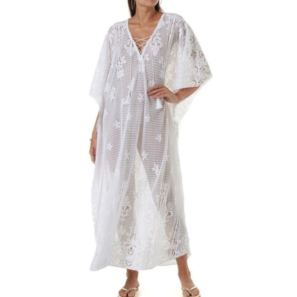 Krajkové plážové bílé jemné boho šaty