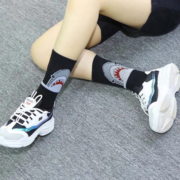 Dlouhé bavlněné unisex ponožky s potiskem - White