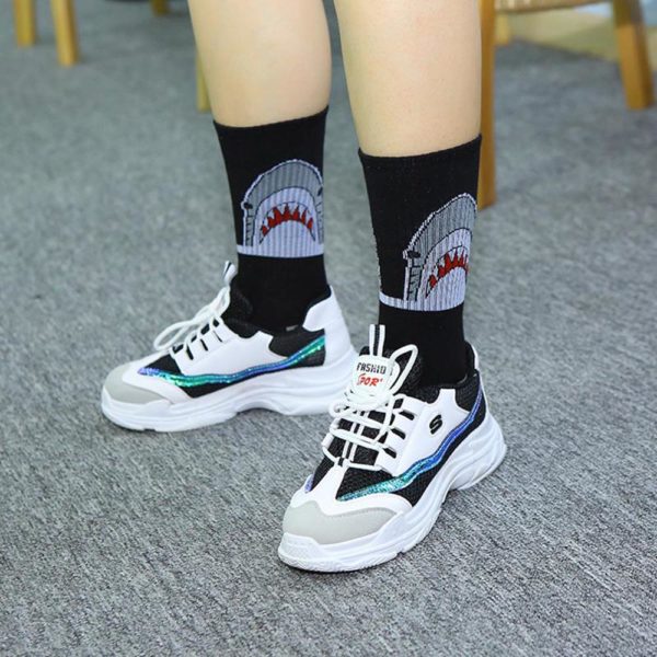 Dlouhé bavlněné unisex ponožky s potiskem - White