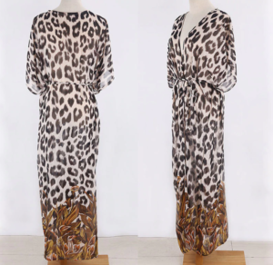 Leopardí stylové plážové dlouhé šaty se zavazováním