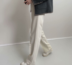 Dámské módní elegantní kalhoty s vysokým pasem - White, L