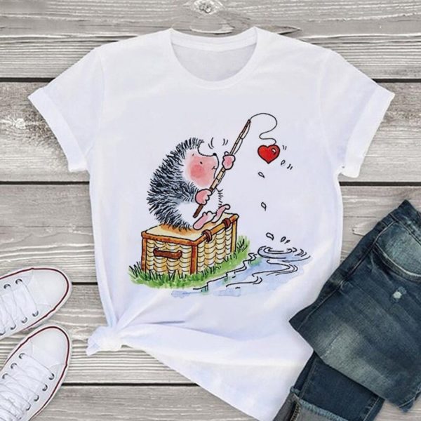 Dámské ležérní tričko s roztomilým potiskem ježečka - 26225, XL