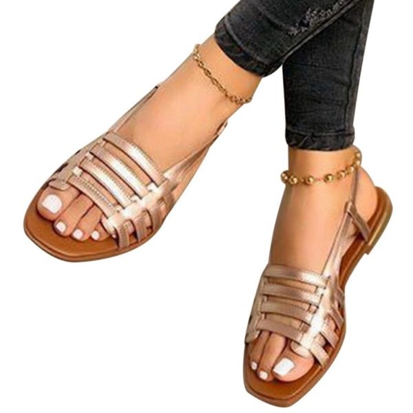 Dámské módní koženkové sandály - Gold, 43