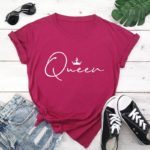 Dámské moderní triko s nápisem Queen - Burgundy, 4xl