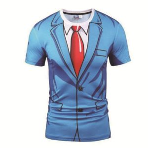 Legrační modré pánské tričko s potiskem saka a kravaty