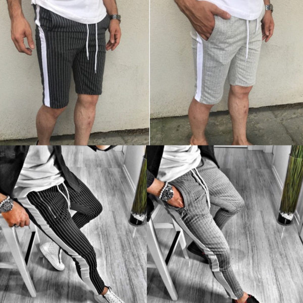 Módní pánské pruhované kalhoty/šortky s úzkým střihem - Seda, Xxl