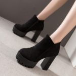 Dámské elegantní kotníkové boty na vysokém podpatku - Black-suede, 39