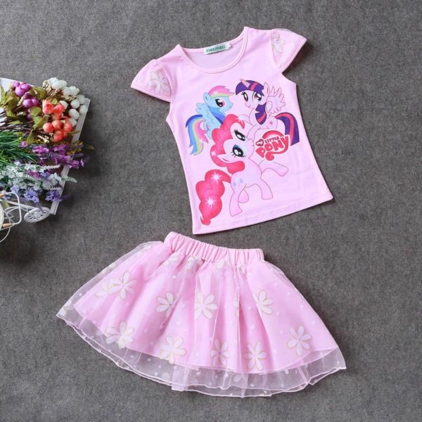 Krásná dívčí letní souprava -  tričko a sukně - Pink, 4-roky