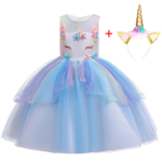 Dívčí princeznovské šaty s jednorožcem - Modra, 9-let