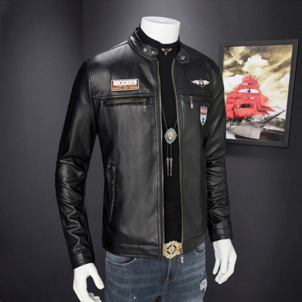 Pánská koženková motorkářská bunda v klasickém střihu - Black, XXXL