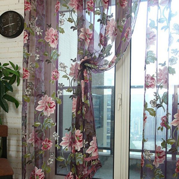 Krásné barevné záclony s květinovými výšivkami - Brown, 100cm x 200cm