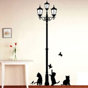 Nálepka na zeď s lampou a kočkami