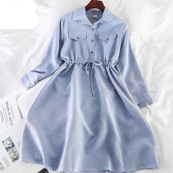 Košilové šaty s dlouhým rukávem - Sky-blue-2, One-size