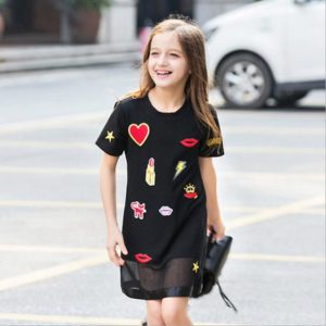 Dívčí šaty s patchworkem - Black, 16t