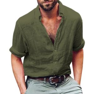 Luxusní volná pánská košile - Army-green, Xl, China