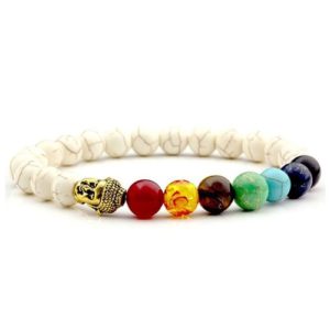 Náramek léčivé kameny - 7 čaker - Buddha-white-stone