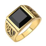 Pánský pozlacený prsten s černým kamenem - 10