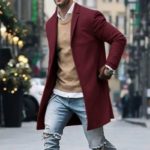 Pánský stylový prodloužený kabát Trend - Wine-red-3, 3xl
